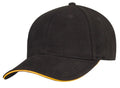 Brushed Cotton Sandwich 6 Panel Low Crown Baseball Hats Caps Plain Two Tone-BLACK / GOLD-