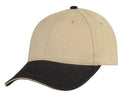 Brushed Cotton Sandwich 6 Panel Low Crown Baseball Hats Caps Plain Two Tone-BLACK / KHAKI-