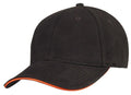 Brushed Cotton Sandwich 6 Panel Low Crown Baseball Hats Caps Plain Two Tone-BLACK / ORANGE-
