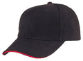 Brushed Cotton Sandwich 6 Panel Low Crown Baseball Hats Caps Plain Two Tone-BLACK / RED-