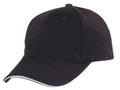 Brushed Cotton Sandwich 6 Panel Low Crown Baseball Hats Caps Plain Two Tone-BLACK / WHITE-