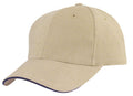 Brushed Cotton Sandwich 6 Panel Low Crown Baseball Hats Caps Plain Two Tone-KHAKI / NAVY-