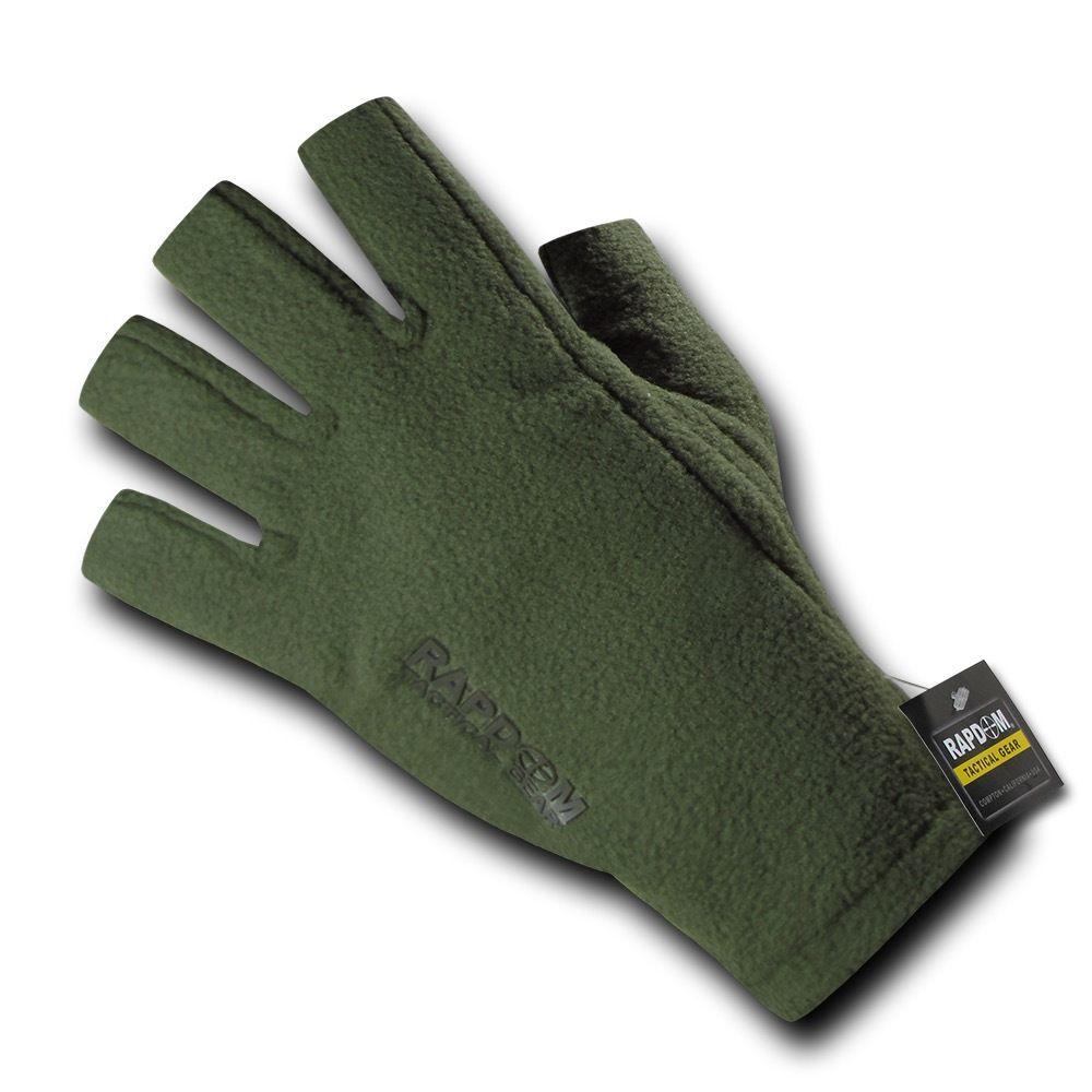 Polar Fleece Half Finger Winter Outdoor Military Patrol Army Gloves-Black-Small-