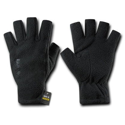 Polar Fleece Half Finger Winter Outdoor Military Patrol Army Gloves-Black-Small-