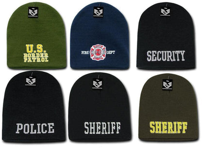 Police Fire Dept Security Border Patrol Sheriff Short Beanies Knit Caps Winter-Fire Department - Navy-