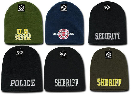 Police Fire Dept Security Border Patrol Sheriff Short Beanies Knit Caps Winter-Fire Department - Navy-