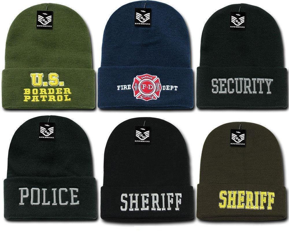 Rapid Dominance Police Fire Dept Security Sheriff Border Patrol Long Cuffed Warm Winter Beanies-Fire Department - Navy-