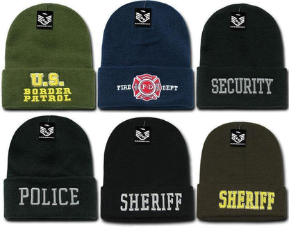 Rapid Dominance Police Fire Dept Security Sheriff Border Patrol Long Cuffed Warm Winter Beanies-Fire Department - Navy-