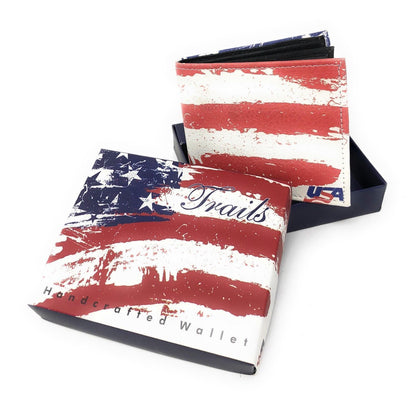 Printed Designs Bifold Wallets In Gift Box Cash Card Id Slots Mens Womens Youth-USA STARS STRIPES FLAG-