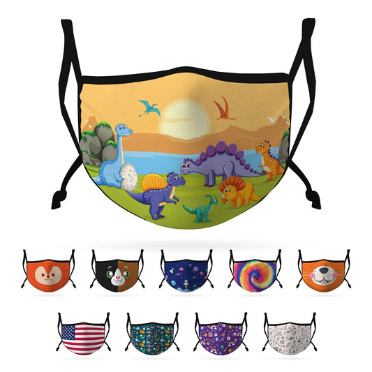 Cute Face Masks for Kids Child Adjustable Boys Girls Ages 3 to 9 Cotton Poly Washable Reusable 2 Layer Pocket Filter-Birthday-