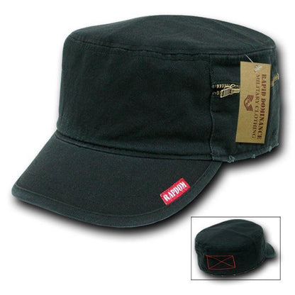 Rapid Dominance Flat Top Zipper Bdu Fatigue Cadet Military Army Vintage Torn Caps Hats-Black-Small (6 7/8 - 7)-