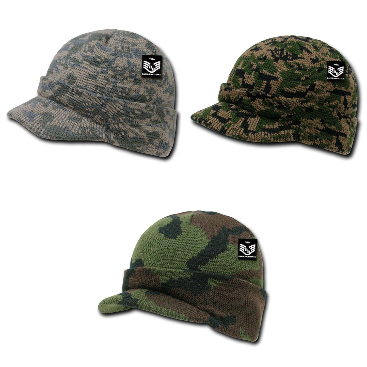 Rapid Dominance Military Camouflage Camo Gi Beanies With Visor Knit Watch Caps Hats-Universal Digital-