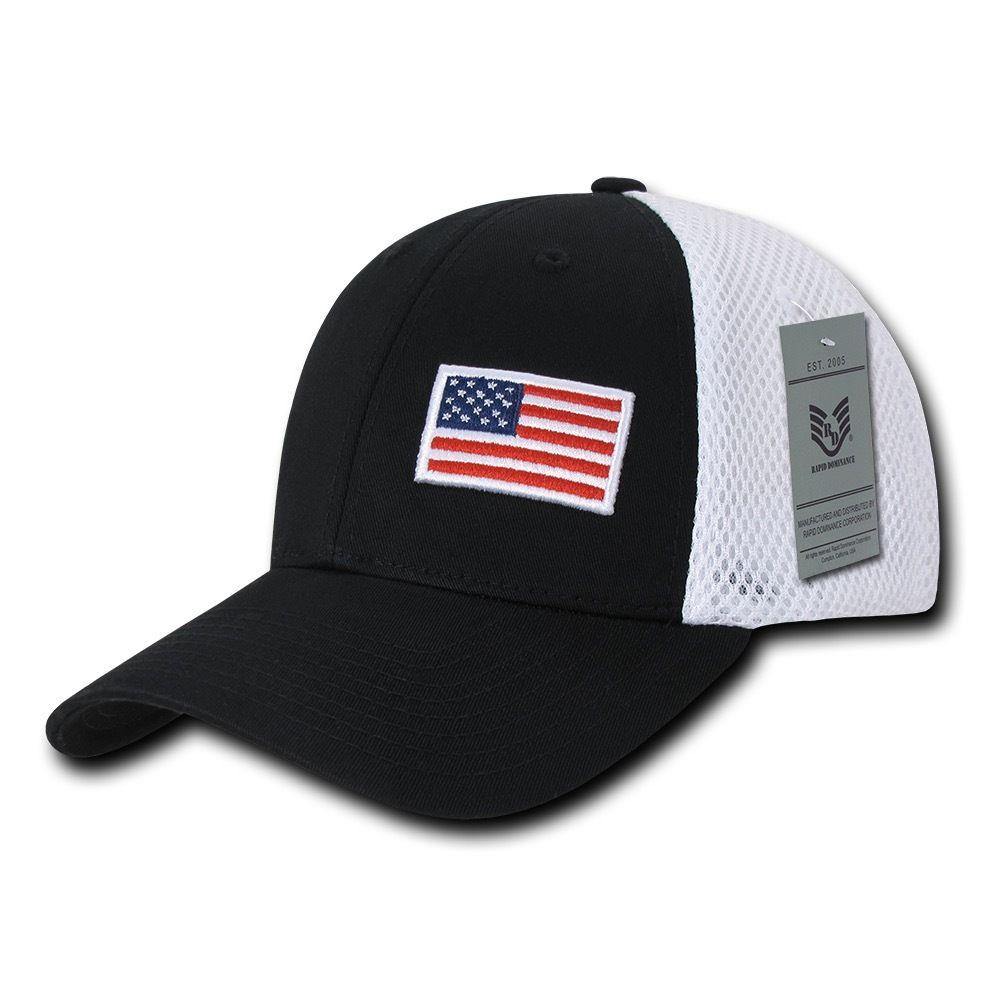 Rapid Aero Foam Flex USA Flag Military Mesh Baseball Cotton Caps Hats-USA- BLACK-