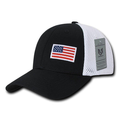 Rapid Aero Foam Flex USA Flag Military Mesh Baseball Cotton Caps Hats-USA- BLACK-