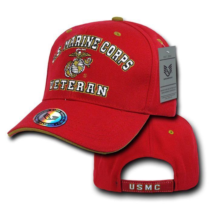 Rapid Dom Air Force Army Marines Navy Veteran Vets Military Baseball Hats Caps-VET - MARINES - RED-
