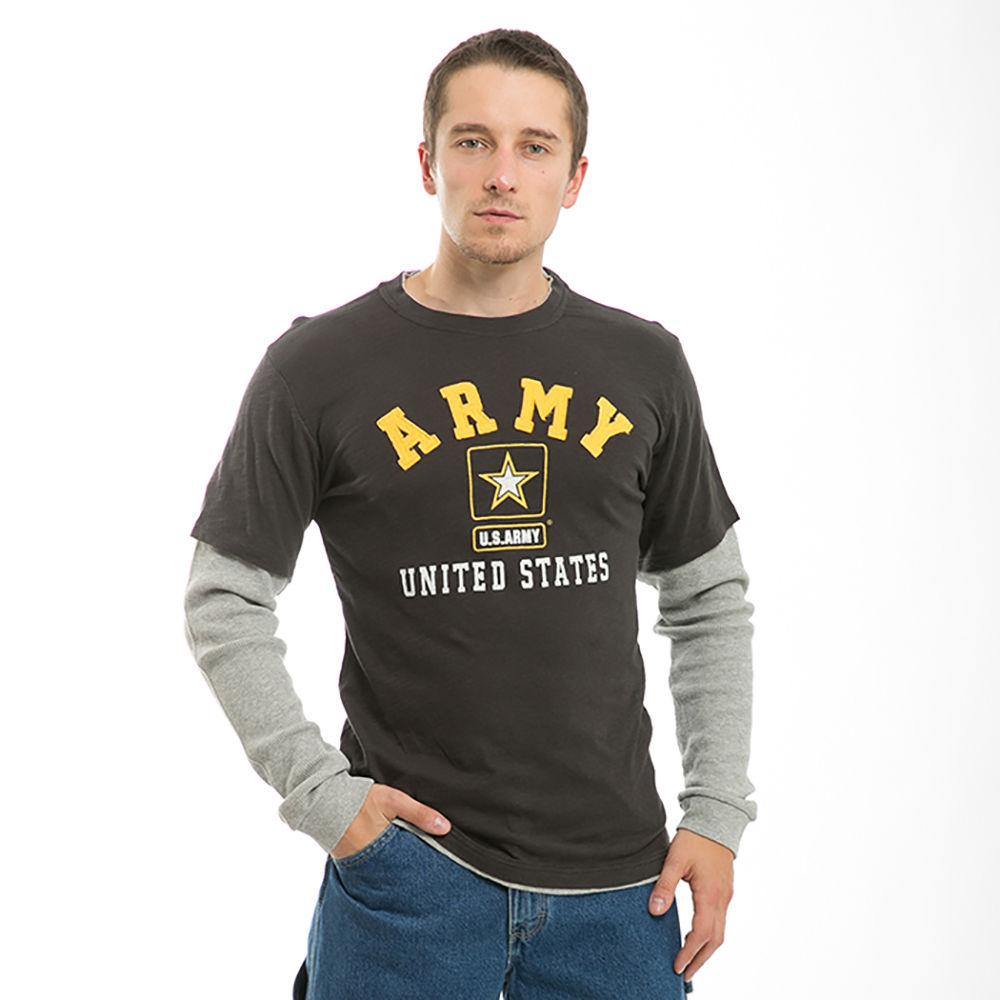 Rapid Dominance Men Long Sleeve Layered Tee Military Marine Army T-Shirts Tees-Regular-Small-ARMY- BLACK