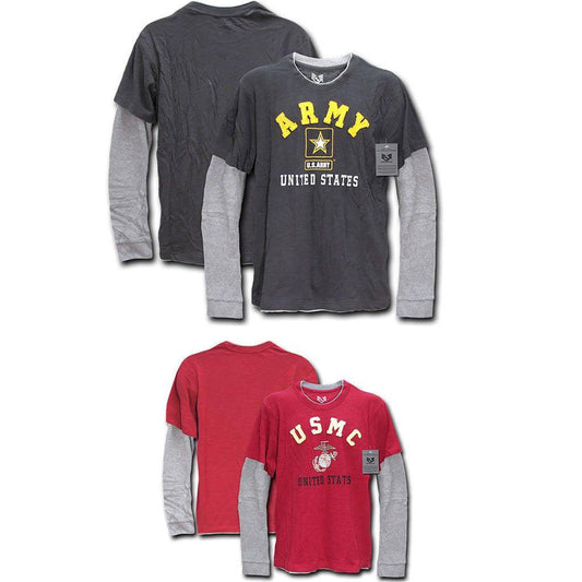 Rapid Dominance Men Long Sleeve Layered Tee Military Marine Army T-Shirts Tees-Regular-Small-ARMY- BLACK