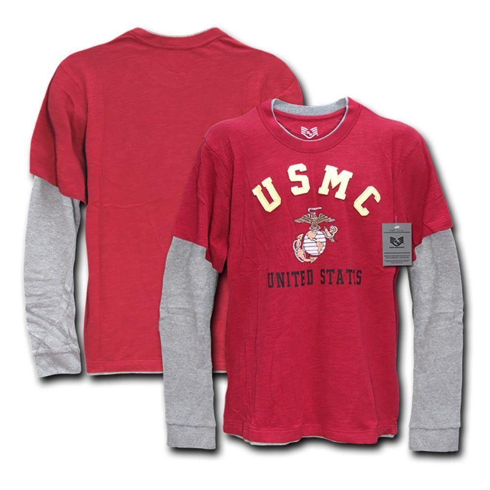 Rapid Dominance Men Long Sleeve Layered Tee Military Marine Army T-Shirts Tees-Regular-Small-ARMY- BLACK