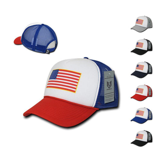 Rapid Dominance Patriotic USA Flag Classic Foam Mesh Trucker Caps Hats-USA-Black-