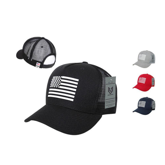 Rapid Dominance Rubber US Flag On 5 Panel Trucker Caps Hats-USA-Black-