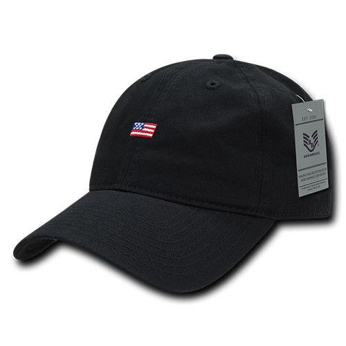 Rapid Dominance Cotton Polo USA American Flag Small Stamp Baseball Dad Caps Hats-Black-