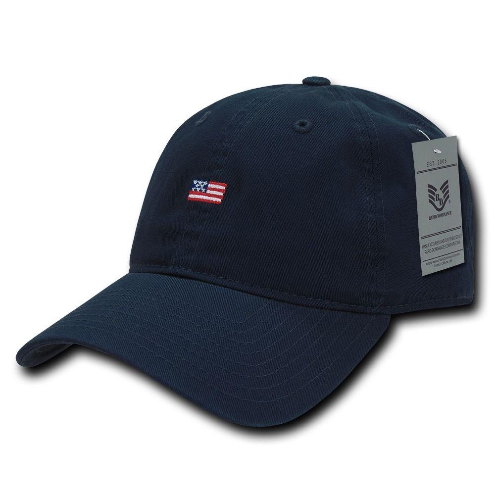 Rapid Dominance Cotton Polo USA American Flag Small Stamp Baseball Dad Caps Hats-Black-