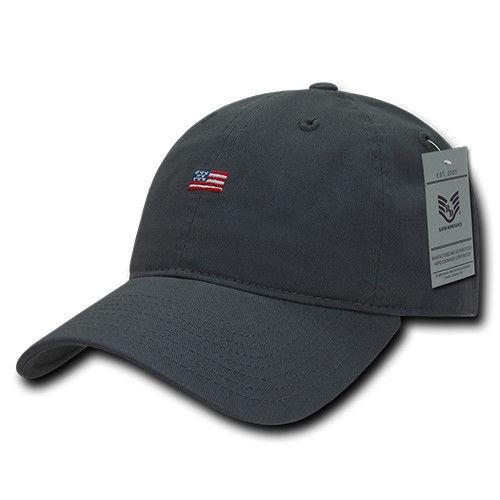 Rapid Dominance Cotton Polo USA American Flag Small Stamp Baseball Dad Caps Hats-Black-