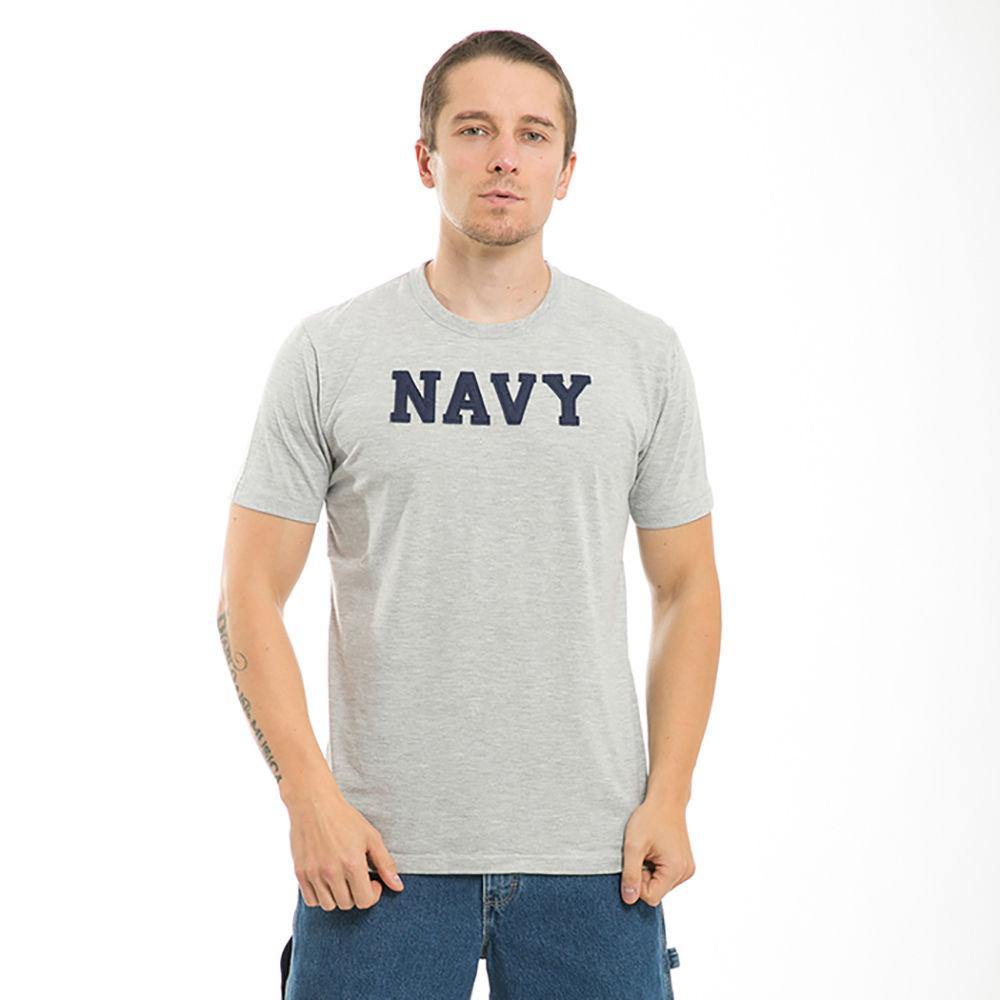 Rapid Felt Applique Military Air Force Navy Marine Navy Army T-Shirts Tees-Navy- Heather Grey-Regular-Medium