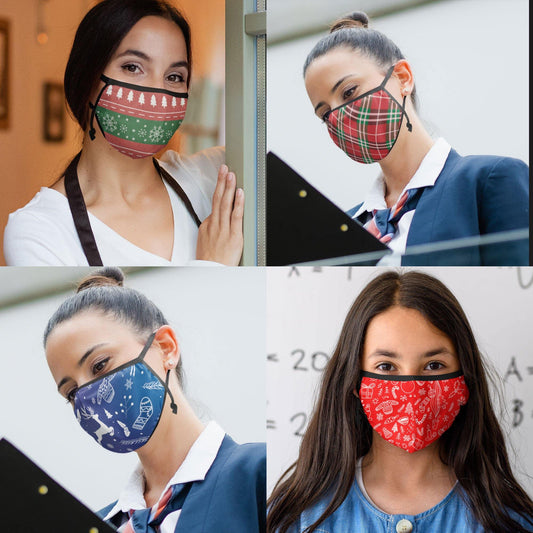 Casaba 4 Pack Face Masks Cute Holiday Christmas Cotton Adjustable Washable Reusable-Adult-