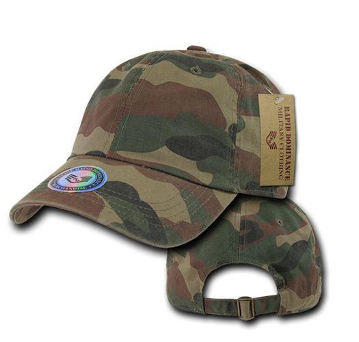 Rapid Dominance Relaxed Cotton Military Vintage Washed Polo Camo Camouflage Baseball Hats Caps!-Woodland Camouflage-