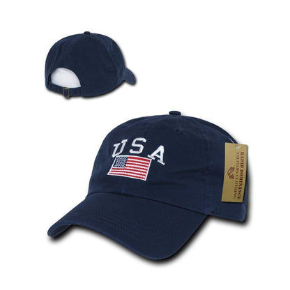 Relaxed USA Flag American Team Patriotic Washed Cotton Baseball Dad Cap Hats-Black-