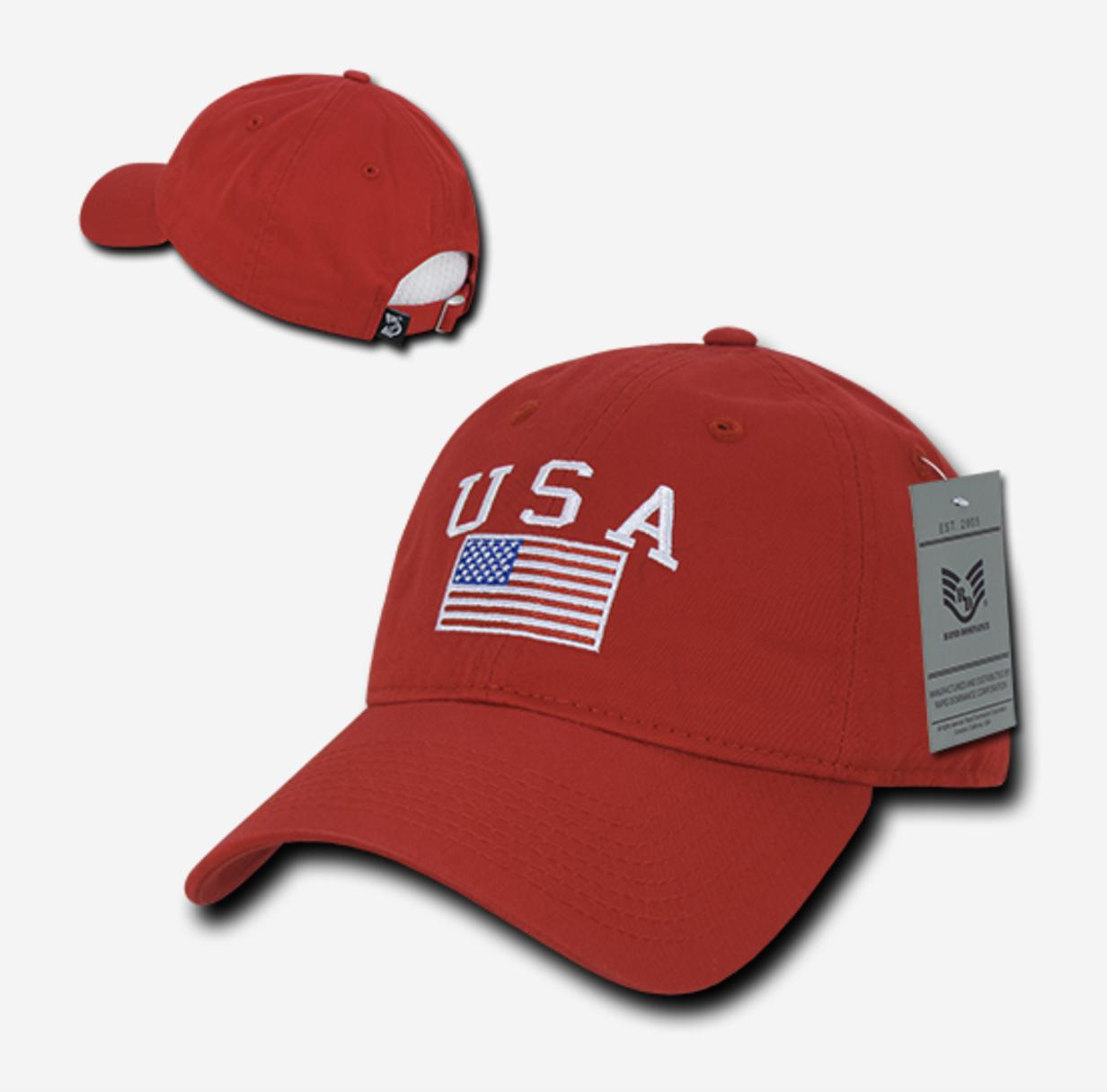 Relaxed USA Flag American Team Patriotic Washed Cotton Baseball Dad Cap Hats-Black-