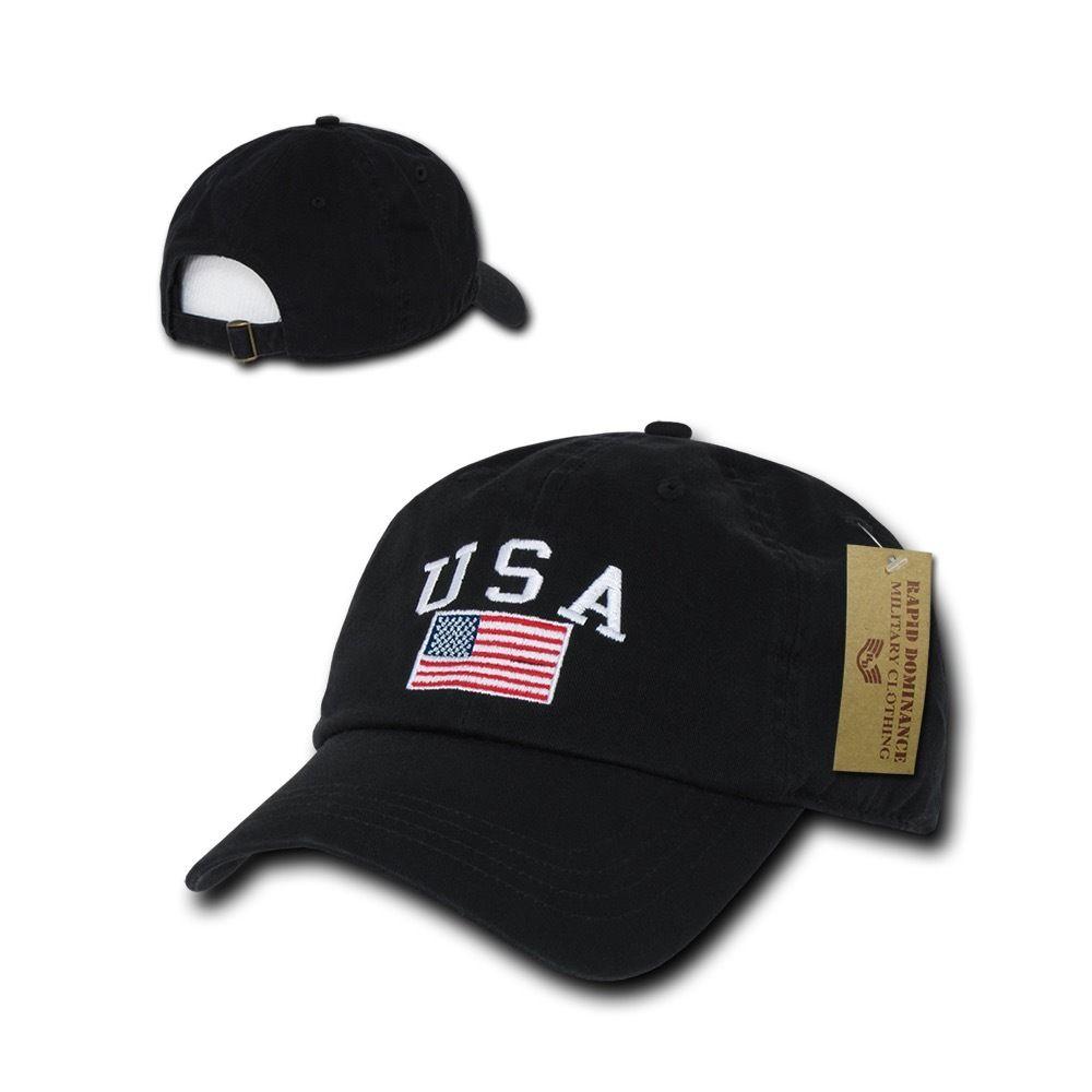 Relaxed USA Flag American Team Patriotic Washed Cotton Baseball Dad Cap Hats-Black-
