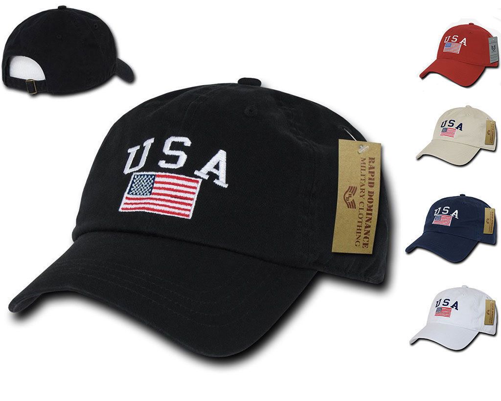 Relaxed USA Flag American Team Patriotic Washed Cotton Baseball Dad Cap Hats-Black-