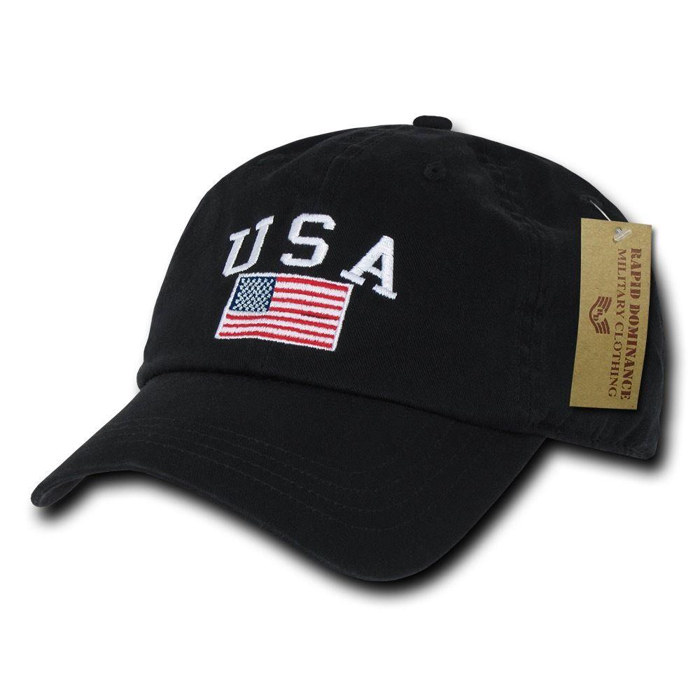 Relaxed USA Flag American Team Patriotic Washed Cotton Baseball Dad Cap Hats-Black-