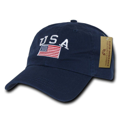 Relaxed USA Flag American Team Patriotic Washed Cotton Baseball Dad Cap Hats-Black-