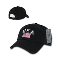 Relaxed USA Flag American Team Patriotic Washed Cotton Baseball Dad Cap Hats-Black-