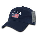 Relaxed USA Flag American Team Patriotic Washed Cotton Baseball Dad Cap Hats-Navy-