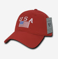 Relaxed USA Flag American Team Patriotic Washed Cotton Baseball Dad Cap Hats-Red-