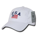 Relaxed USA Flag American Team Patriotic Washed Cotton Baseball Dad Cap Hats-White-