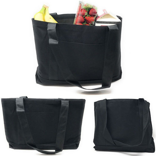 Reusable Grocery Shopping Totes Bags With Wide Bottom Gusset Black Plain-