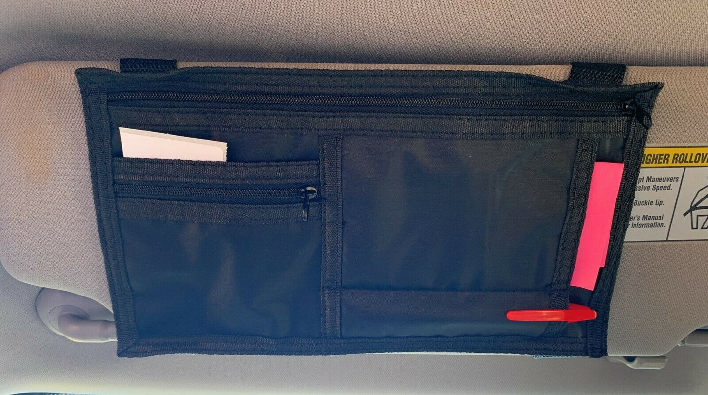 Auto Car Visors Organizer for Registration Insurance Parking Stub Zipper Pockets-