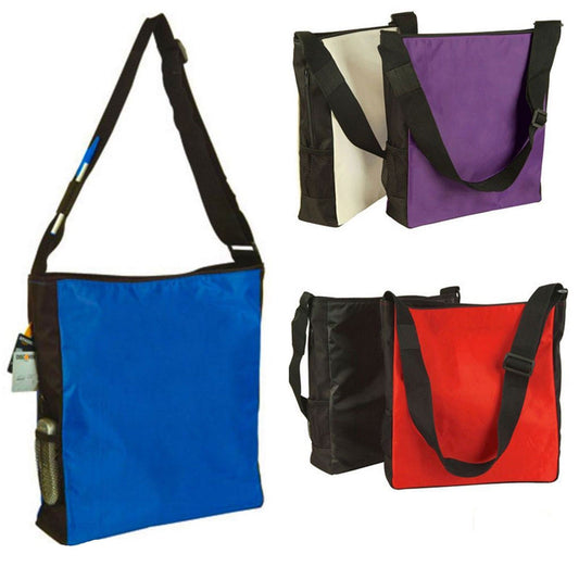 Reusable Grocery Shopping Tote Totes Bag Bags Side Zippered Pockets-Red / Black-