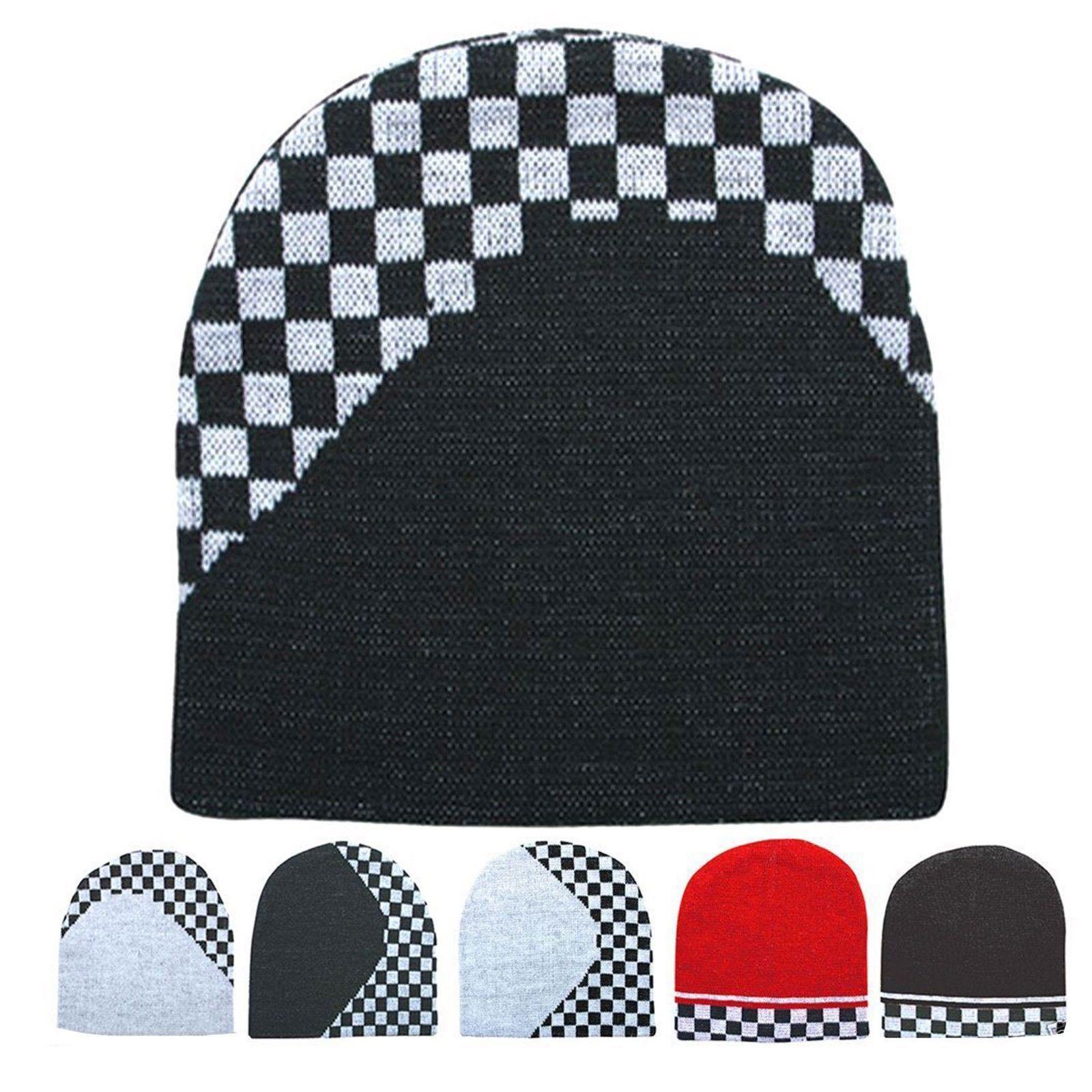 Auto Racing Flag Checkers Warm Winter Beanies Hats Caps Unisex-Red - RB 002-