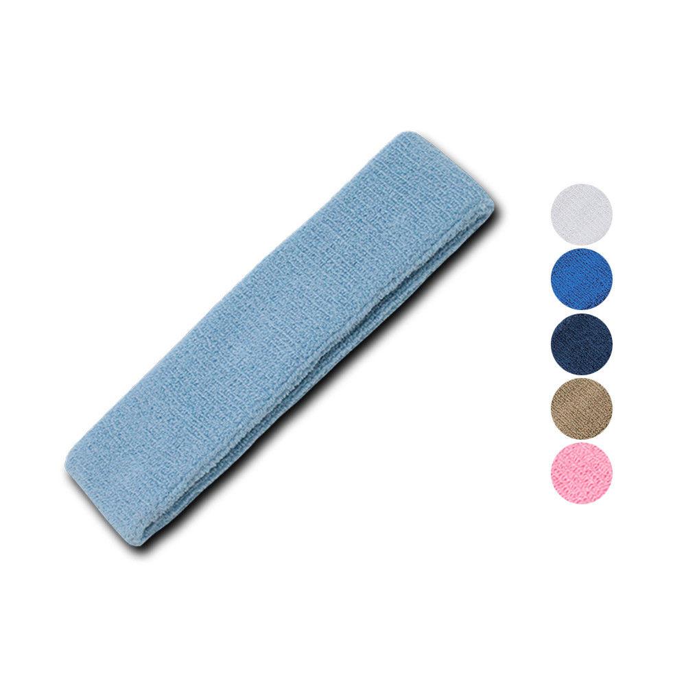 Set Of 2 - Soft Terry Cloth Elastic Headbands Sweatband Sports Run Jog Gym Yoga-KHAKI-
