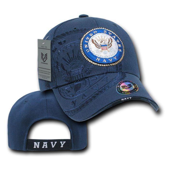 Shadow Effect Embroidery US Military Vet Army Air Force Navy Marines Hats Caps-Air Force Logo - Navy-