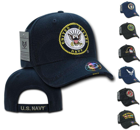 Shadow Effect Embroidery US Military Vet Army Air Force Navy Marines Hats Caps-Air Force Logo - Navy-