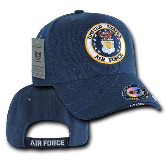 Shadow Effect Embroidery US Military Vet Army Air Force Navy Marines Hats Caps-Air Force Logo - Navy-