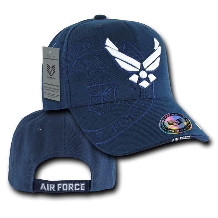 Shadow Effect Embroidery US Military Vet Army Air Force Navy Marines Hats Caps-Air Force Wing - Navy-