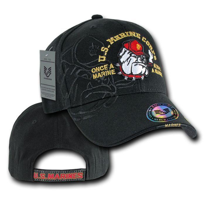 Shadow Effect Embroidery US Military Vet Army Air Force Navy Marines Hats Caps-Bulldog - Black-